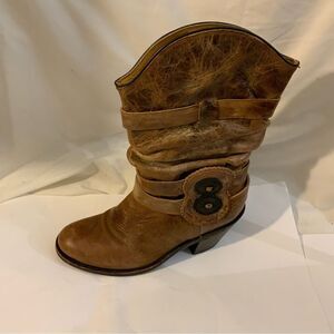 Johnny Ringo Size 7B Tan Distressed Slouch Harness Western Cowboy Boot